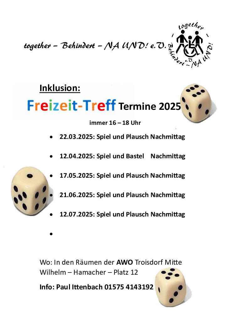 Freizeittreff der Inklusionsgruppe „Together – Behindert – Na und!“